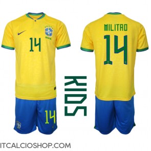Brasile Eder Militao #14 Prima Maglia Bambino Mondiali 2022 Manica Corta (+ Pantaloni corti)